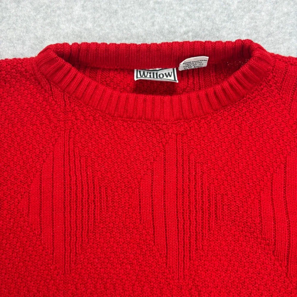 Vintage Crewneck Sweater Mens XL Red Textured Knit Long Sleeve Holiday Grandma